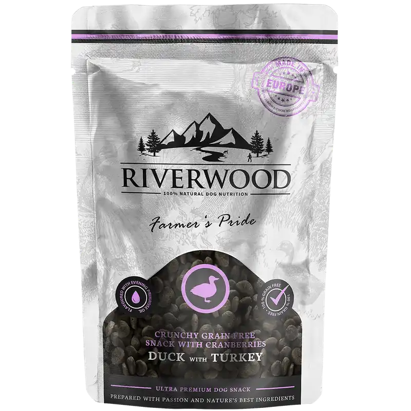 Actieprijs Riverwood Farmers Pride Duck & Turkey crunchy 200 gr