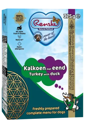 Renske Vers Hondenvoer Kalkoen met Eend 375 gr Rechtstreeks Van De Fabrikant