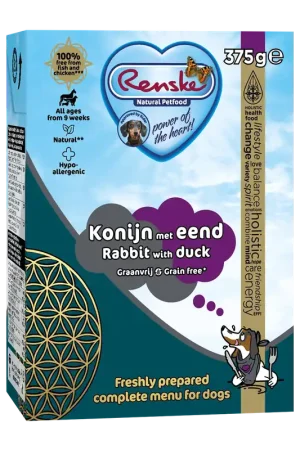 Seizoensaanbieding Renske Vers Hondenvoer Konijn met Eend Graanvrij 375 gr