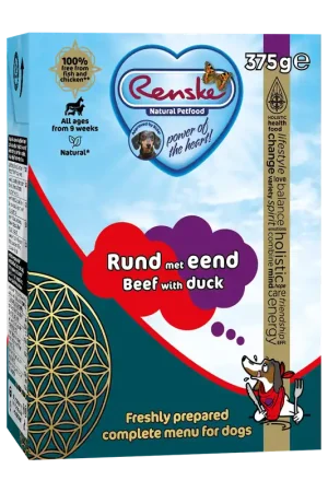 Renske Vers Hondenvoer Rund met Eend 375 gr Gratis Retour