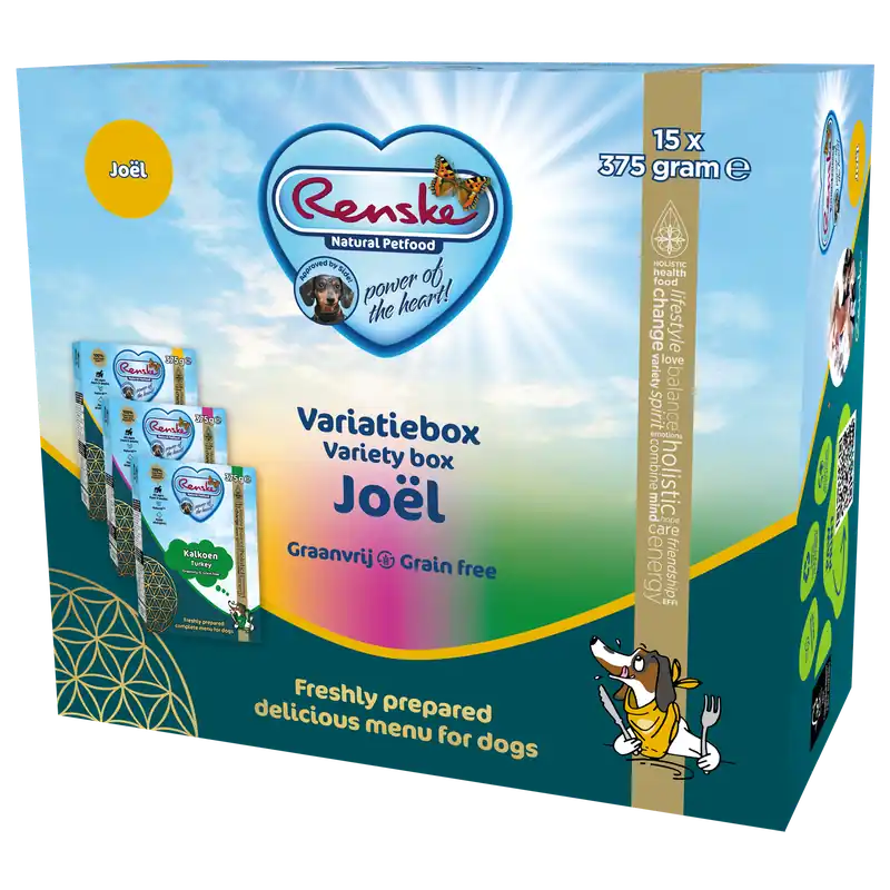 Renske Vers Hondenvoer Variatiebox Joel Graanvrij 15 x 375 gr Uitverkoop