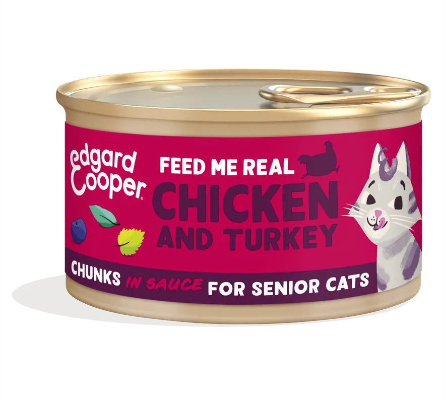 Edgard & Cooper kattenvoer Senior Kip & Kalkoen Chunks 85 gr Gratis Retour