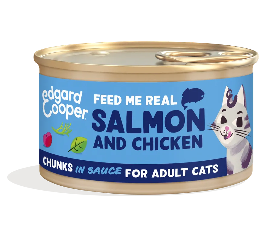 Gratis Retour Edgard & Cooper kattenvoer Zalm & Kip Chunks 85 gr