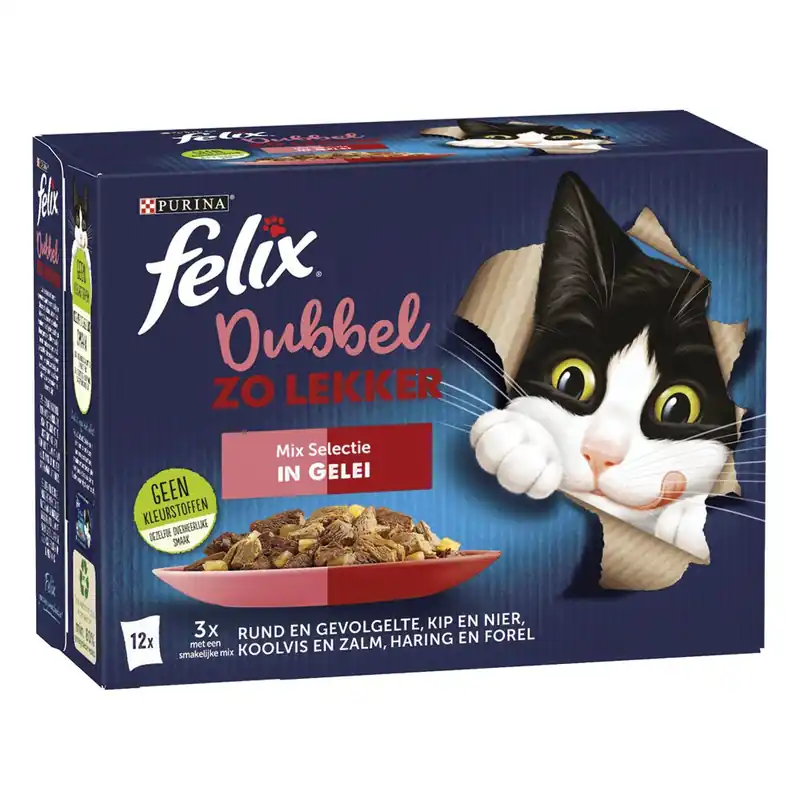 Felix Dubbel Zo Lekker Mix Selectie in gelei 12 x 85 gr Voordeelprijs