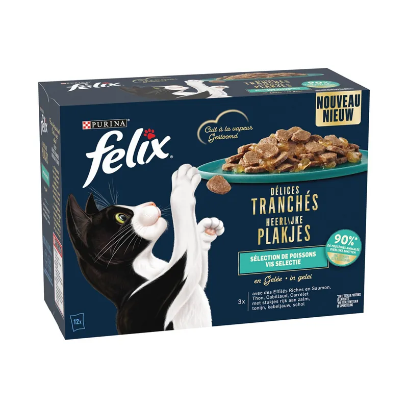 Laatste Versie Felix Kattenvoer Heerlijke Plakjes Vis Selectie 12 x 80 gr