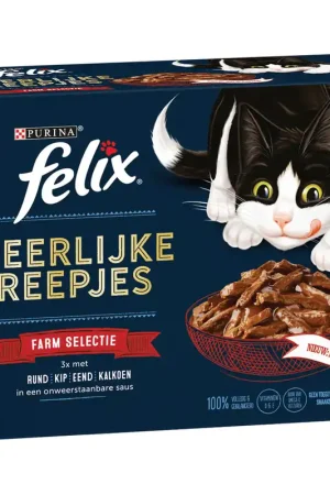 Felix kattenvoer Heerlijke Reepjes Farm Selectie 12 x 80 gr Tijdelijk Beschikbaar