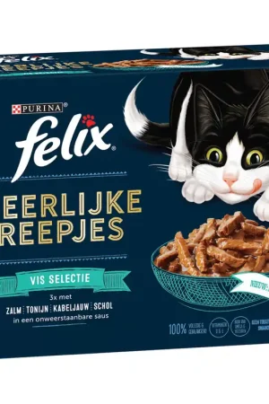 Felix kattenvoer Heerlijke Reepjes Vis Selectie 12 x 80 gr Betrouwbaar
