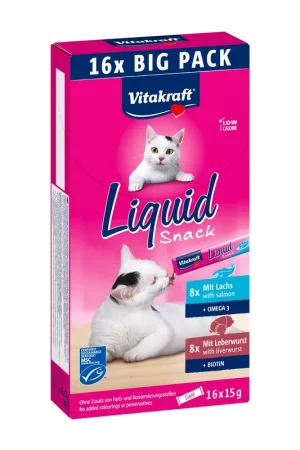 Tijdelijk Beschikbaar Vitakraft Liquid Snack Leverworst & Zalm 16 x 15 gr