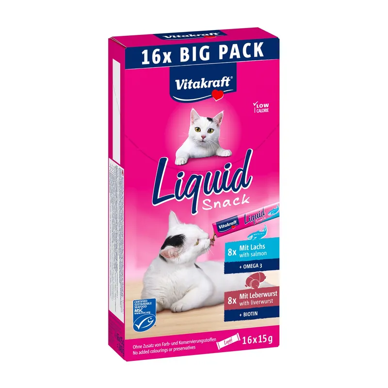 Tijdelijk Beschikbaar Vitakraft Liquid Snack Leverworst & Zalm 16 x 15 gr