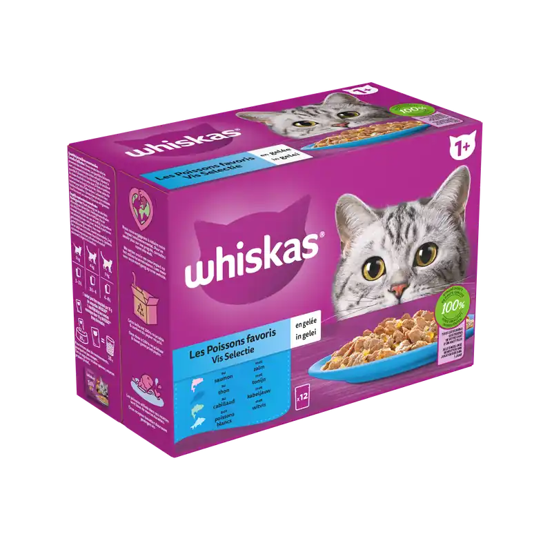 Korting Whiskas Kattenvoer Adult Vis Selectie in Gelei 12 x 85 gr