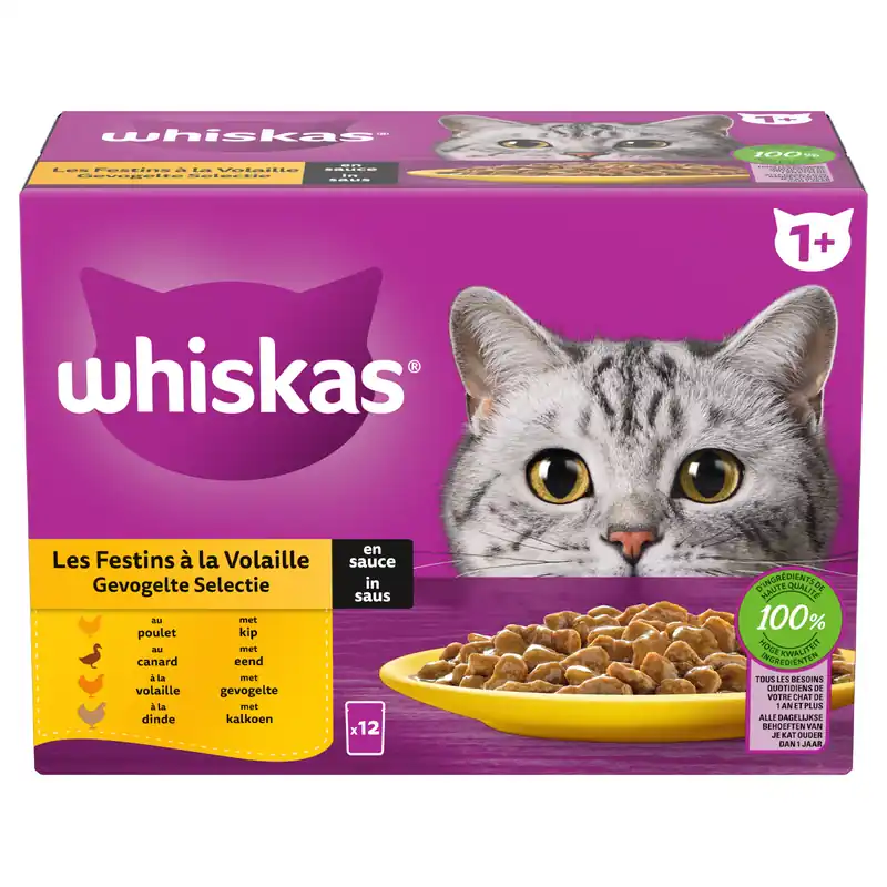 Nieuw Whiskas Kattenvoer Gevogelte Selectie Saus 12 x 85 gr