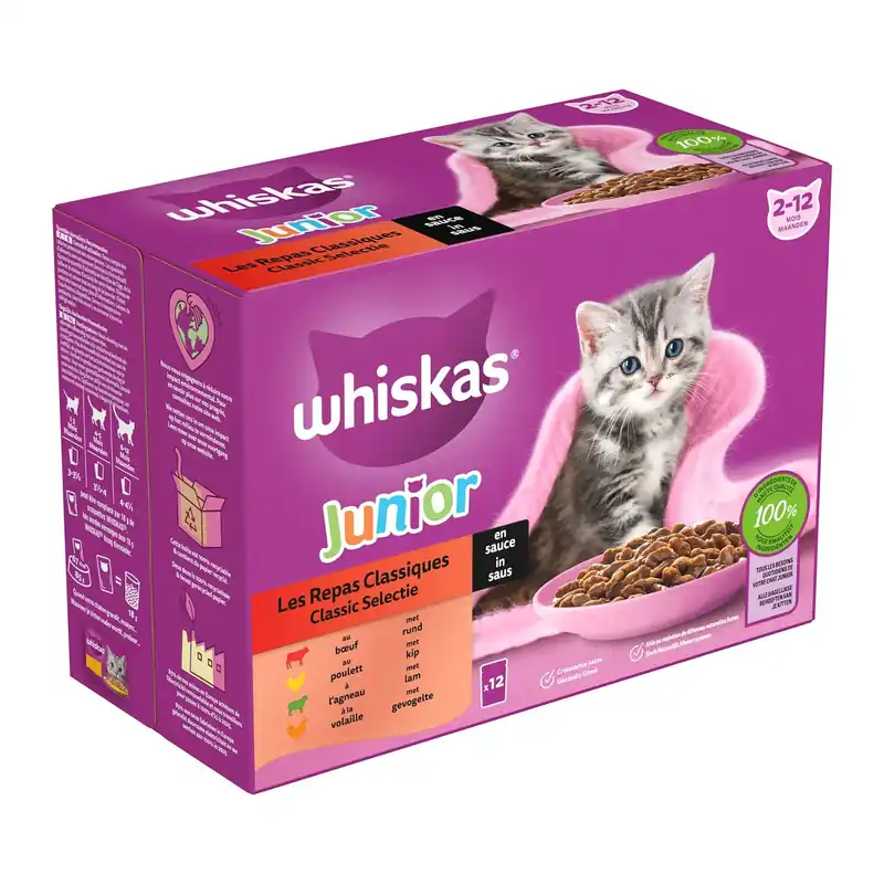 Whiskas Kattenvoer Junior Classic Selectie in Saus 12 x 85 gr Uitverkoop