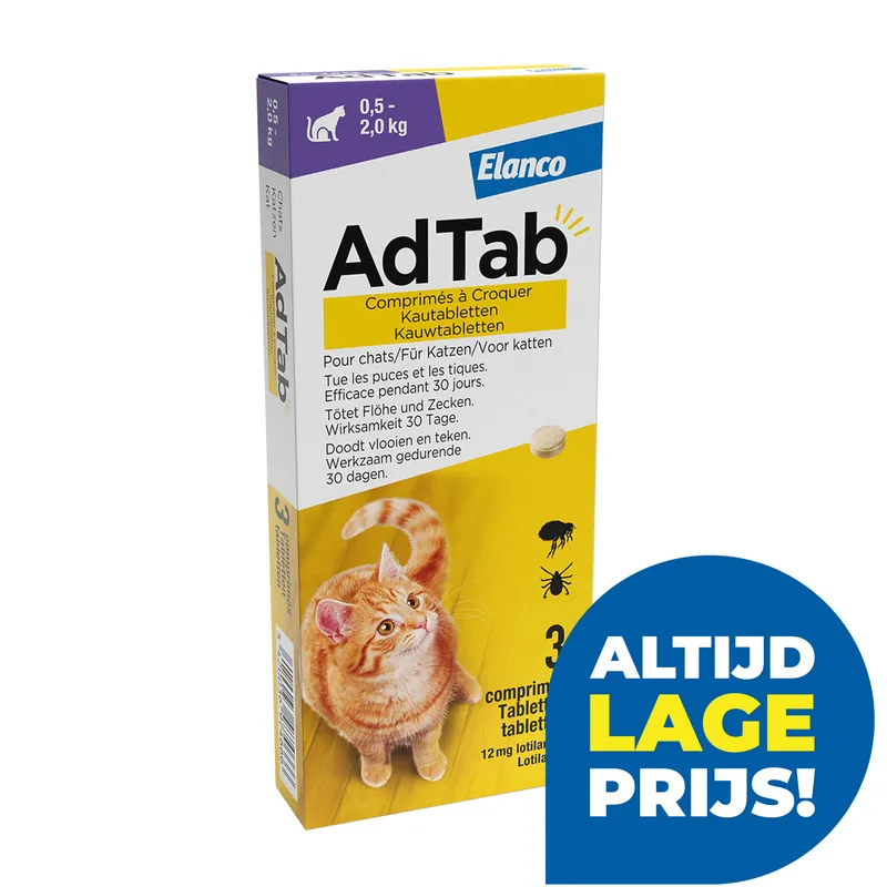Tijdelijk Beschikbaar AdTab Kauwtabletten 0,5 - 2 kg 3 tabl