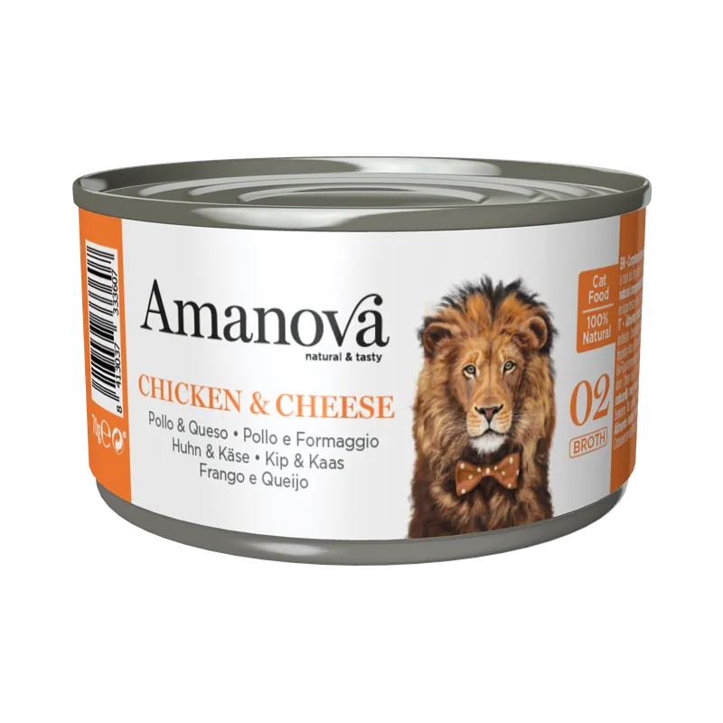 Amanova Kattenvoer Chicken & Cheese in Broth 70 gr Lage Kosten