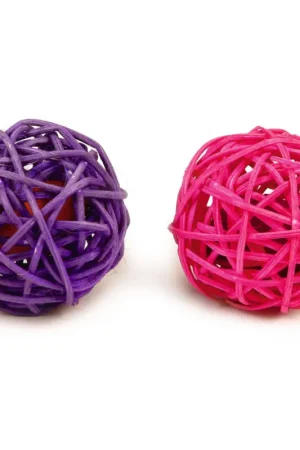 Uitverkoop Beeztees Rotan Bal met Catnip Paars/Roze 2 st