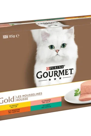 Flitsaanbieding Gourmet kattenvoer Gold Mousse kip, zalm, konijn 12 x 85 gr