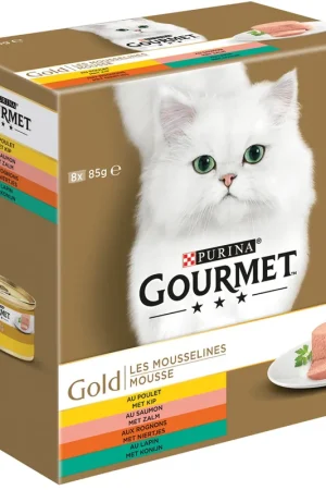 Gourmet kattenvoer Gold Mousse kip, zalm, konijn 8 x 85 gr Uitverkoop