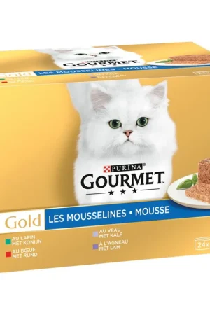 Beste Prijs Gourmet kattenvoer Gold Mousse konijn, rund, kalf, lam 24 x 85 gr