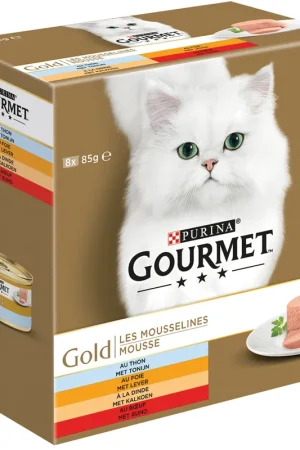 Gourmet kattenvoer Gold Mousse tonijn, kalkoen, rund 8 x 85 gr Laatste Kans