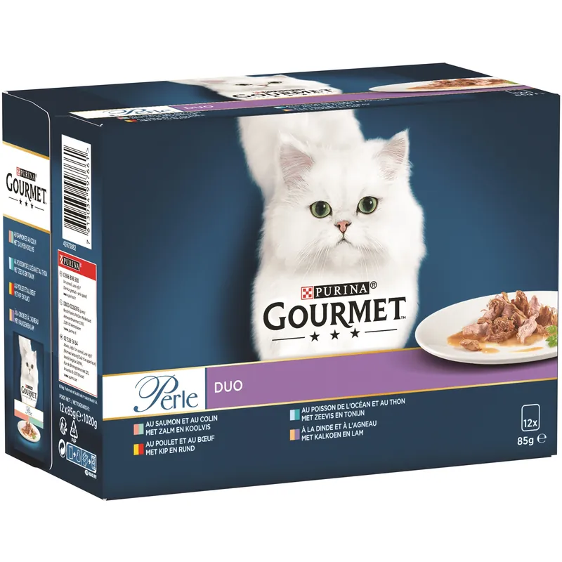 Gourmet kattenvoer Perle Duo Land en Zee 12 x 85 gr Tijdelijk Beschikbaar