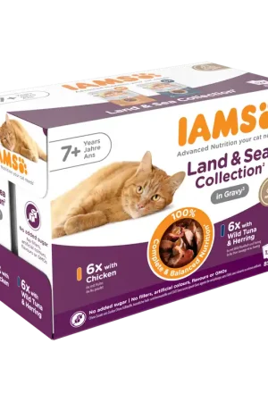 Actieprijs IAMS Delights Pouch Senior Land & Sea Collectie Gravy 12 x 85 gr