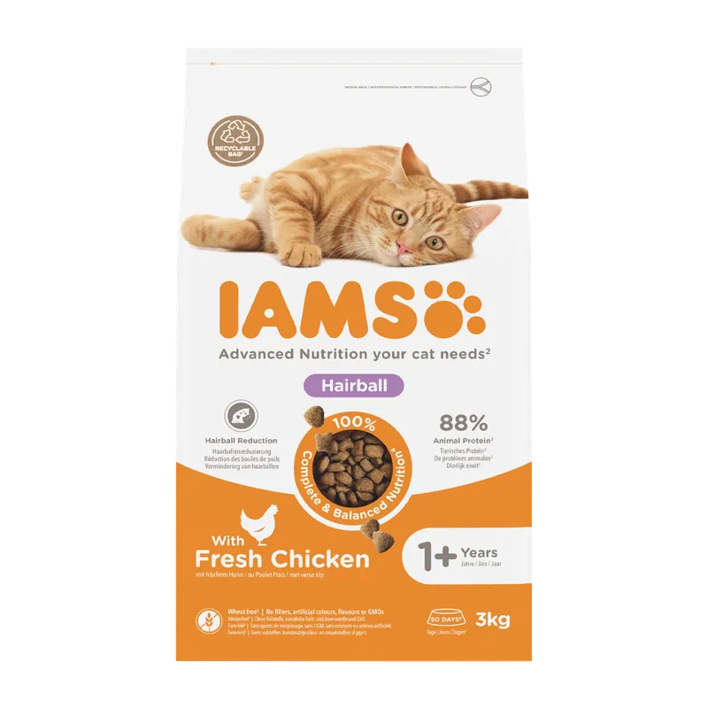 Direct Verzonden IAMS Kattenvoer Adult Hairball Chicken 3 kg
