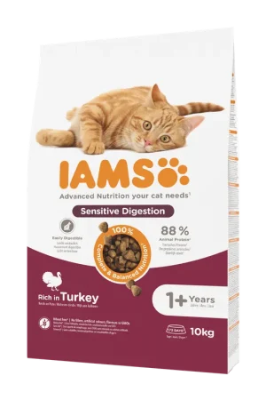 IAMS Kattenvoer Adult Sensitive Digestion Turkey 10 kg Bestel Nu