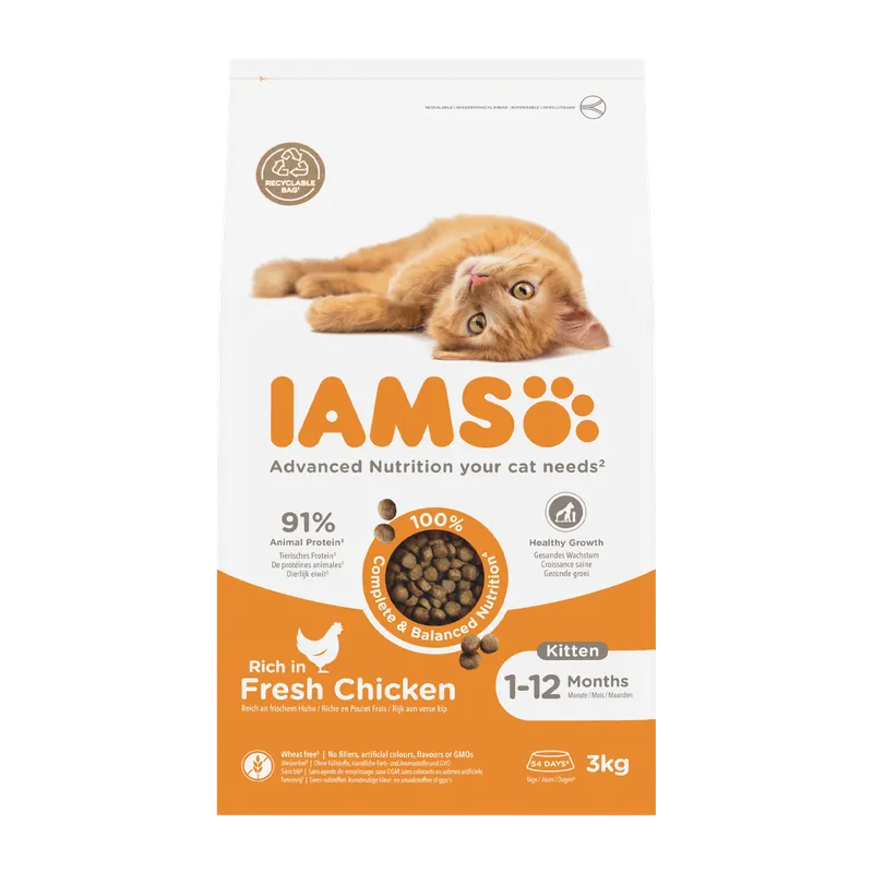 Seizoensaanbieding IAMS Kattenvoer Kitten Chicken 3 kg