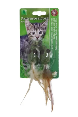 Premium Kattenspeelgoed Catnip Muis met Verenstaart 2 st
