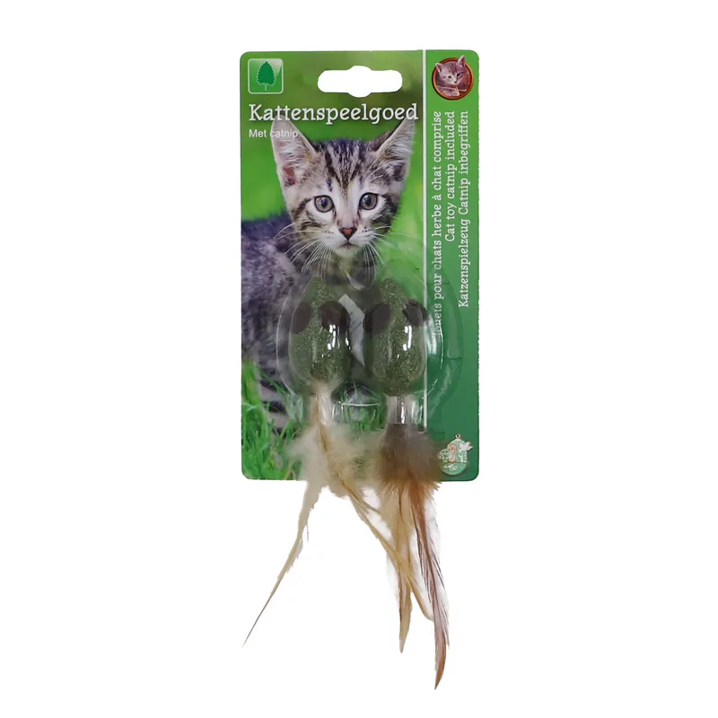 Premium Kattenspeelgoed Catnip Muis met Verenstaart 2 st