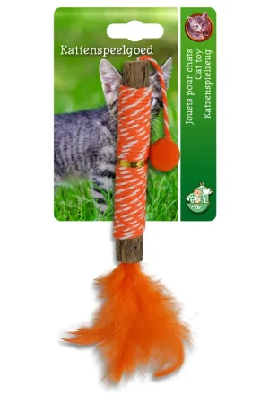 Kattenspeelgoed matatabi met Touw, Veren en Bel Oranje Favoriet