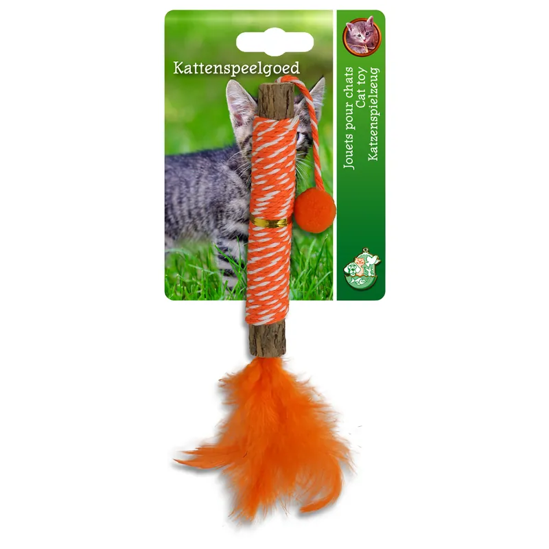 Kattenspeelgoed matatabi met Touw, Veren en Bel Oranje Favoriet