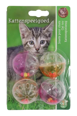 Dagaanbieding Kattenspeelgoed Rammelbal met Kralen Assorti 4 st