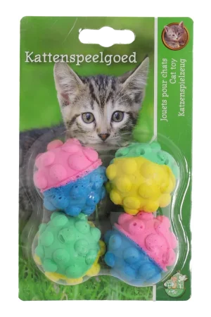 Alleen Vandaag Kattenspeelgoed Sponsbal met Noppen Assorti 4 st