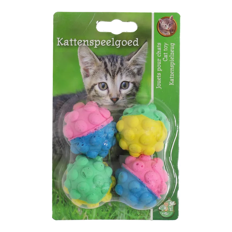 Alleen Vandaag Kattenspeelgoed Sponsbal met Noppen Assorti 4 st