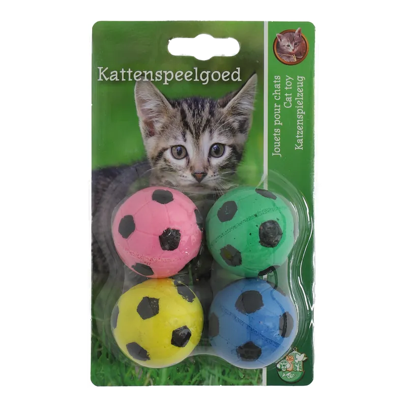Beperkt Aanbod Kattenspeelgoed Sponsvoetbal Assorti 4 st