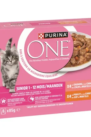 Gereduceerde Prijs Purina One Kattenvoer Junior Kip & Zalm 8 x 85 gr