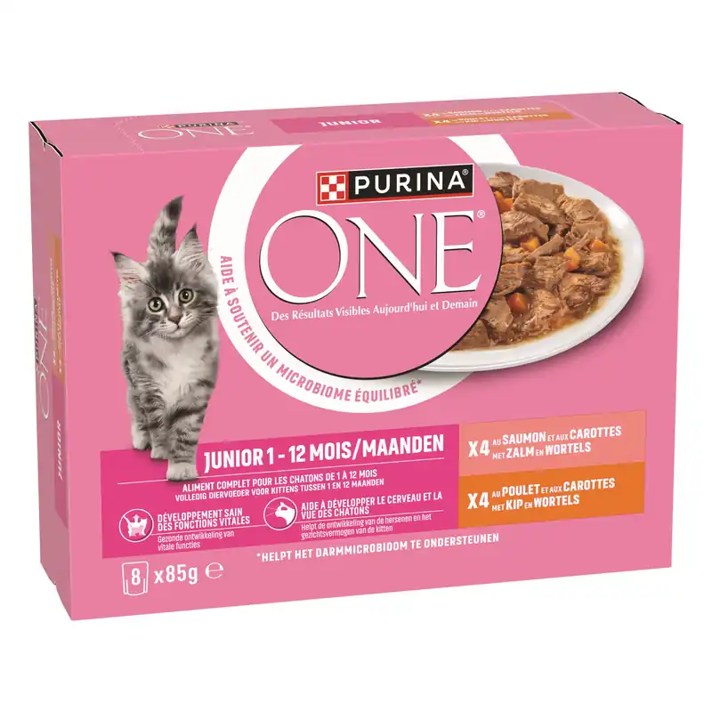 Gereduceerde Prijs Purina One Kattenvoer Junior Kip & Zalm 8 x 85 gr