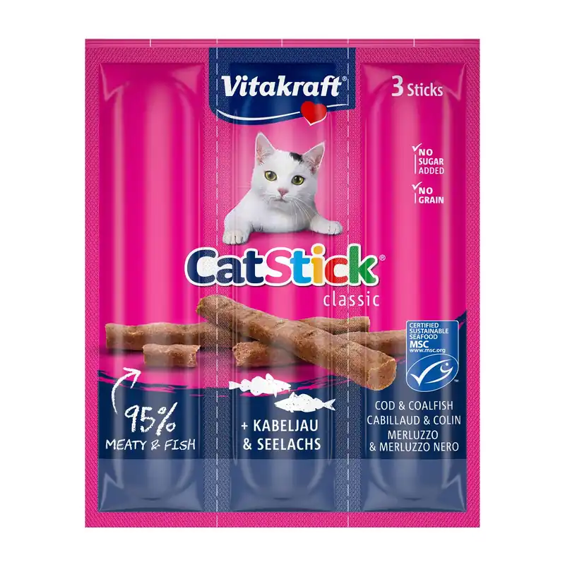 Vitakraft Cat Stick mini kabeljauw en koolvis 18 gr Direct Verzonden