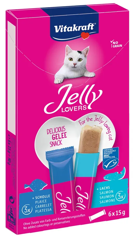 Vitakraft kattensnack Jelly Lovers Zalm/Schol MSC 6 x 15 gr Direct Beschikbaar