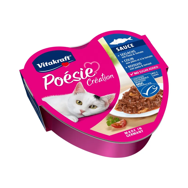 Vitakraft kattenvoer Poésie Création Koolvis, Pasta en Tomaat in Saus 85 gr Exclusieve Aanbieding
