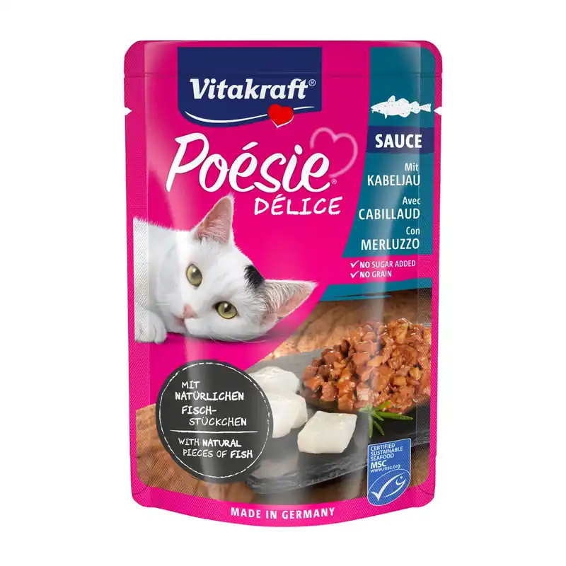 Vitakraft kattenvoer Poésie Déli Sauce kabeljauw 85 gr Beperkte Voorraad