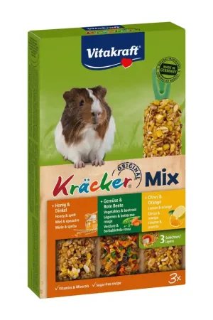 Vitakraft Kräcker Trio-Mix cavia - citrus/ groente/honing 3 st Merkproduct
