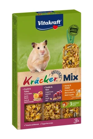 Vitakraft Kräcker Trio-Mix hamster - honing/noot/fruit 3 st Hoge Kwaliteit