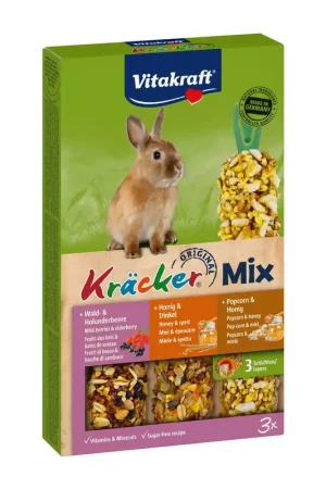 Weekendaanbieding Vitakraft Kräcker Trio-Mix konijn - bosbessen/ honing/popcorn 3 st