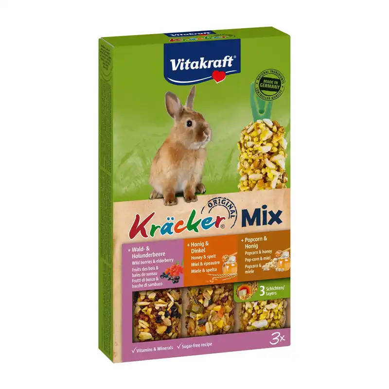 Weekendaanbieding Vitakraft Kräcker Trio-Mix konijn - bosbessen/ honing/popcorn 3 st
