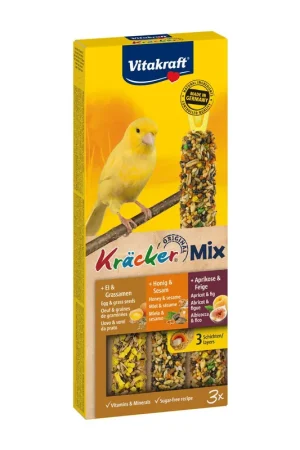 Vitakraft Kräcker Trio-Mix kanarie - ei/abrikoos/honing 3 st Aanbieding