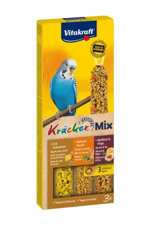 Vitakraft Kräcker Trio-Mix parkiet - ei/abrikoos/honing 3 st Gereduceerde Prijs