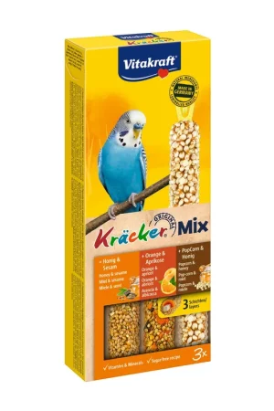 Aanbieding Vitakraft Kräcker Trio-Mix parkiet - honing/ sinaasappel/popcorn 3st