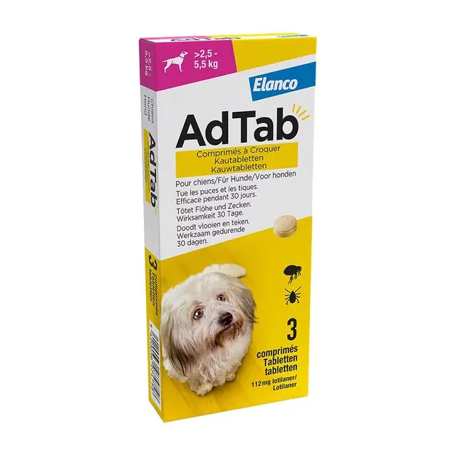 AdTab Kauwtablet voor Honden >2,5-5,5kg 3-tabletten Rechtstreeks Van De Fabrikant